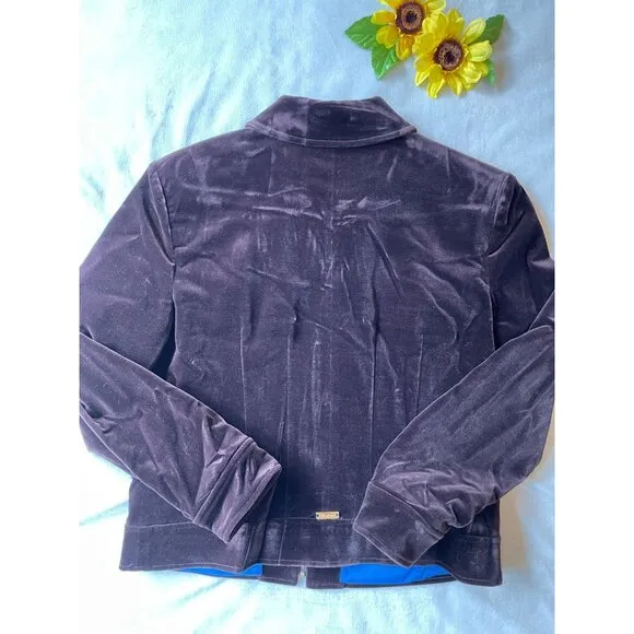 St. John Sport By Marie Gray Velvet Zip-Up Jacket With Gold Zippers &amp; Pockets -