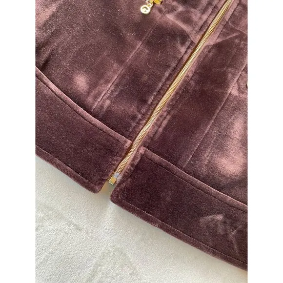 St. John Sport By Marie Gray Velvet Zip-Up Jacket With Gold Zippers &amp; Pockets -