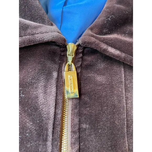 St. John Sport By Marie Gray Velvet Zip-Up Jacket With Gold Zippers &amp; Pockets -