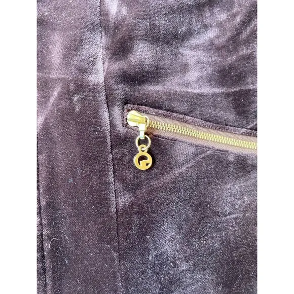 St. John Sport By Marie Gray Velvet Zip-Up Jacket With Gold Zippers &amp; Pockets -