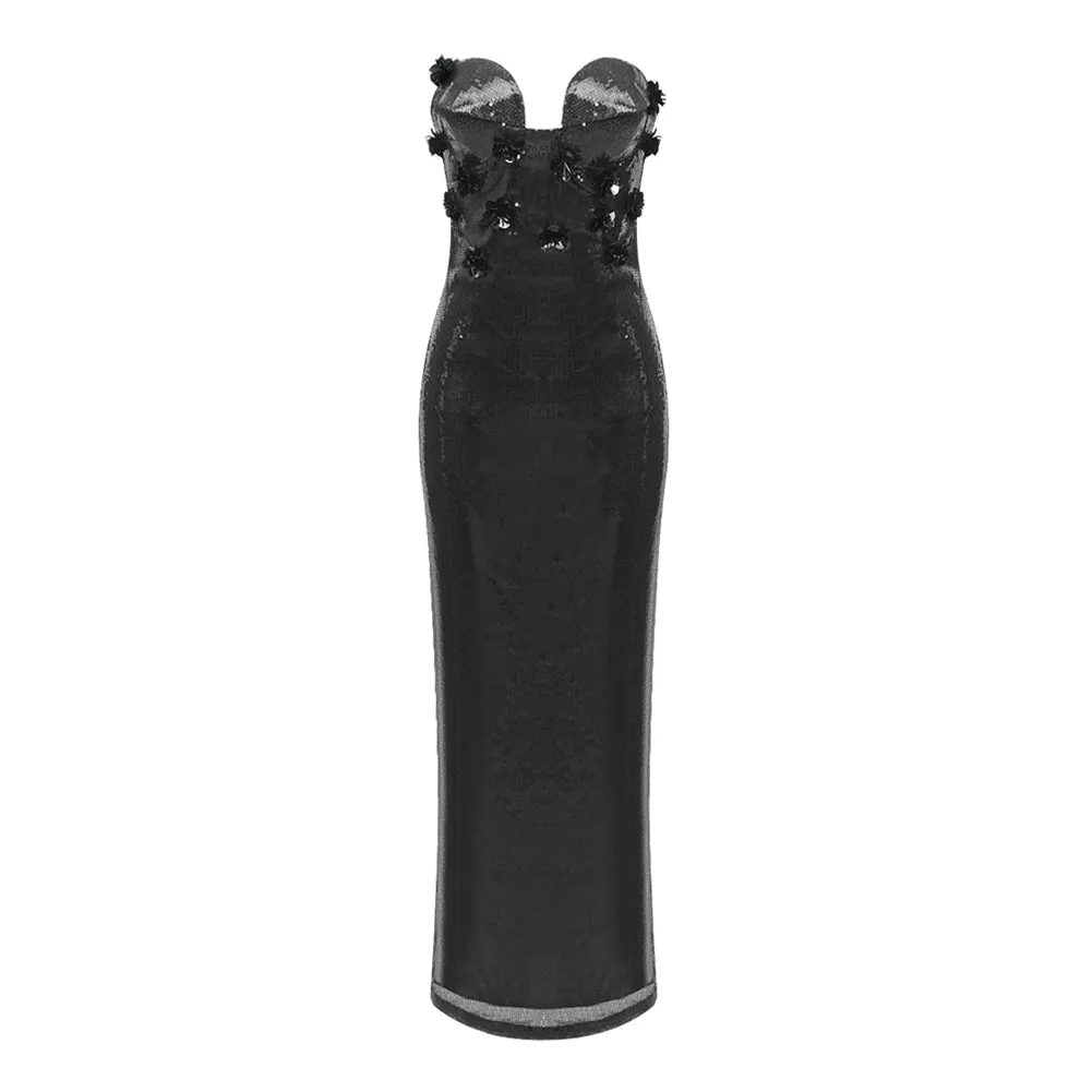 Strapless Sleeveless Bead Piece Maxi Bodycon Dress BD2425