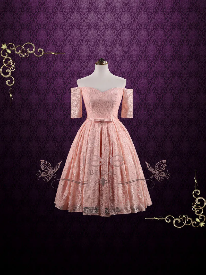 Strapless Tea Length Pink Lace Formal Dress | BRANDI
