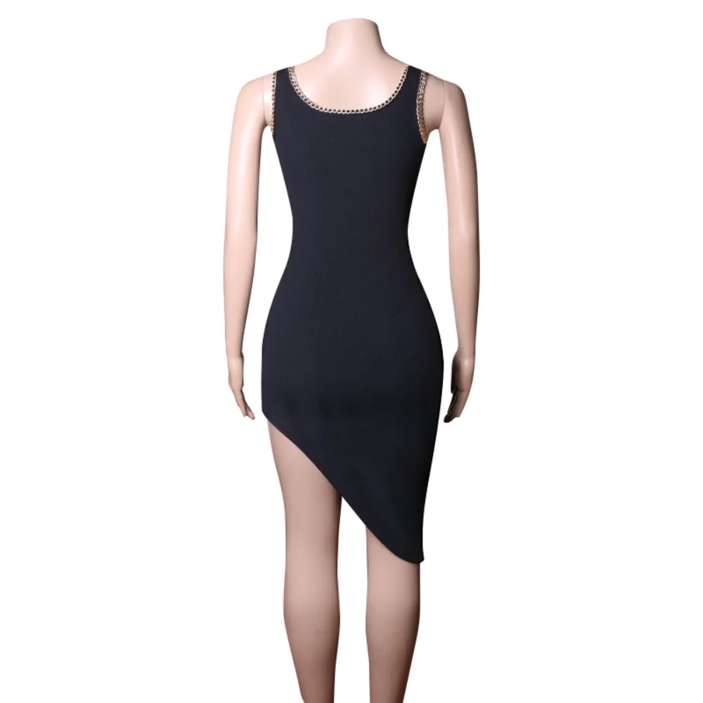 Strappy Sleeveless Chain Midi Bandage Dress