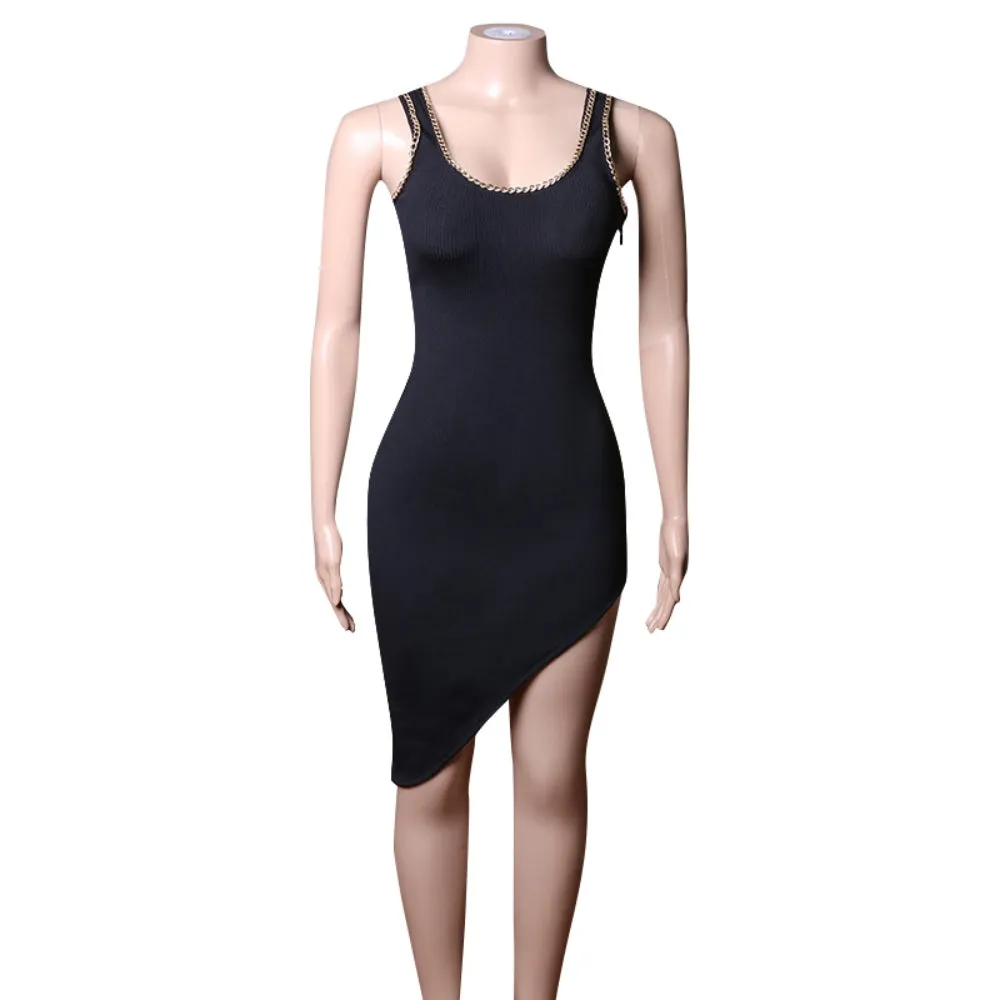 Strappy Sleeveless Chain Midi Bandage Dress