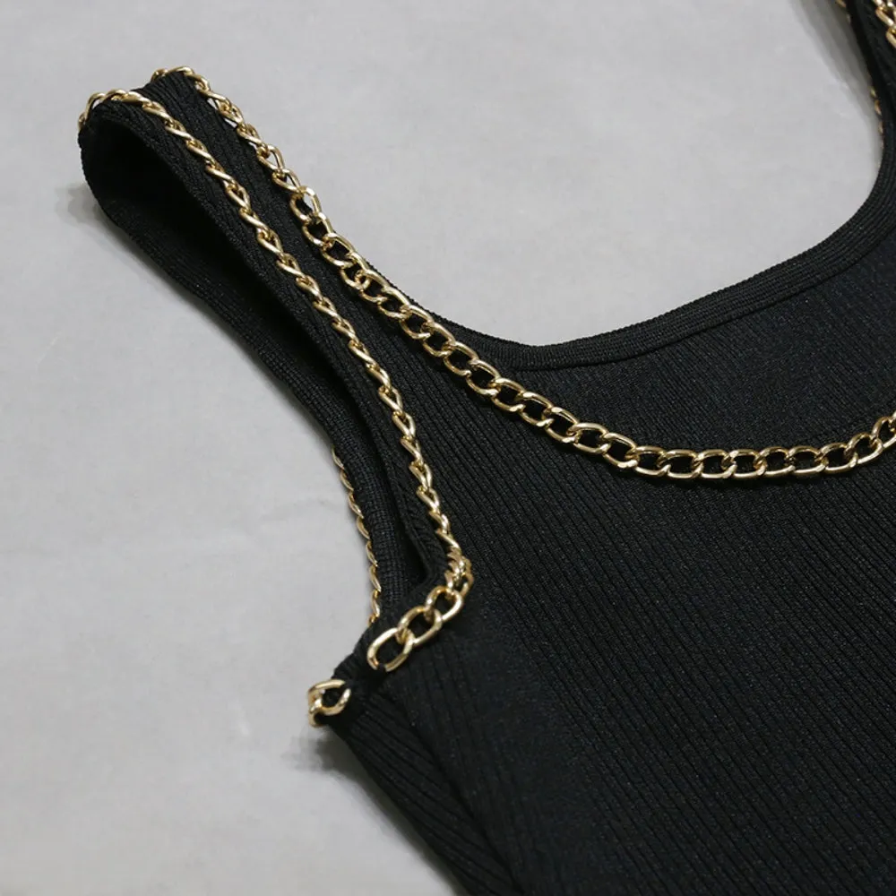 Strappy Sleeveless Chain Midi Bandage Dress