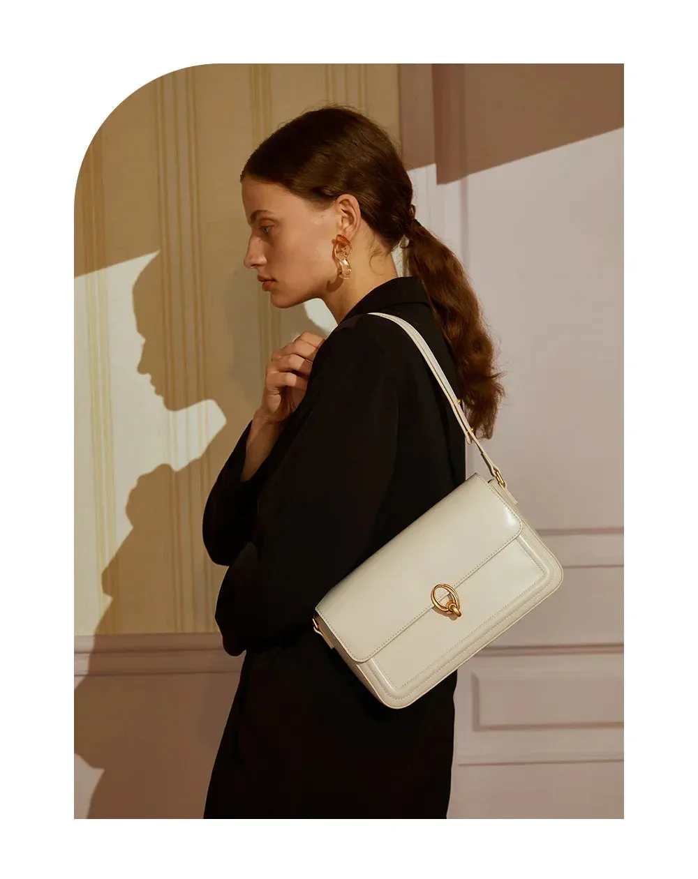 Structured Buckle Flap Shoulder Bag