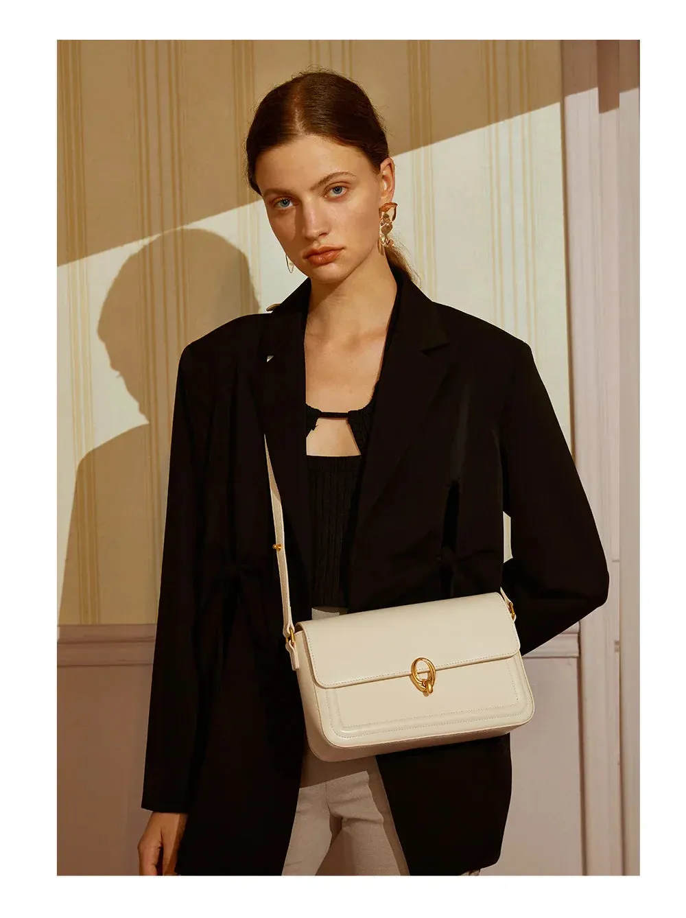 Structured Buckle Flap Shoulder Bag