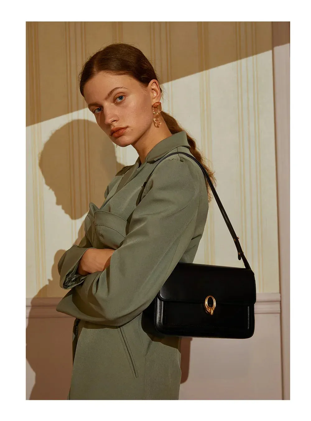 Structured Buckle Flap Shoulder Bag