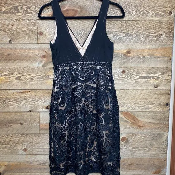 Sue Wong lace illusion beaded black mini dress Size Small