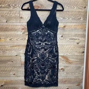 Sue Wong lace illusion beaded black mini dress Size Small
