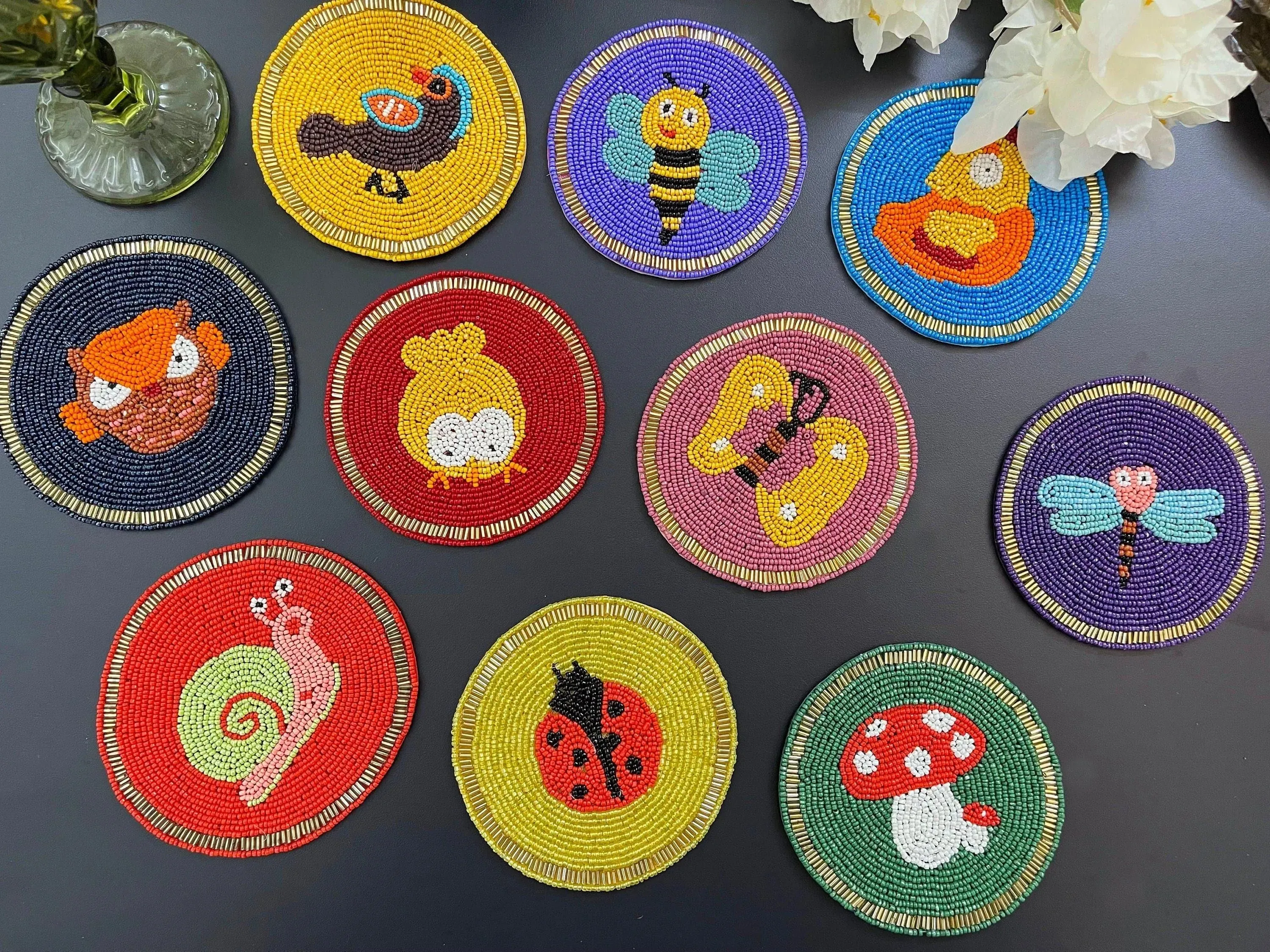 Super Lazy Snail Beaded Drink Coasters