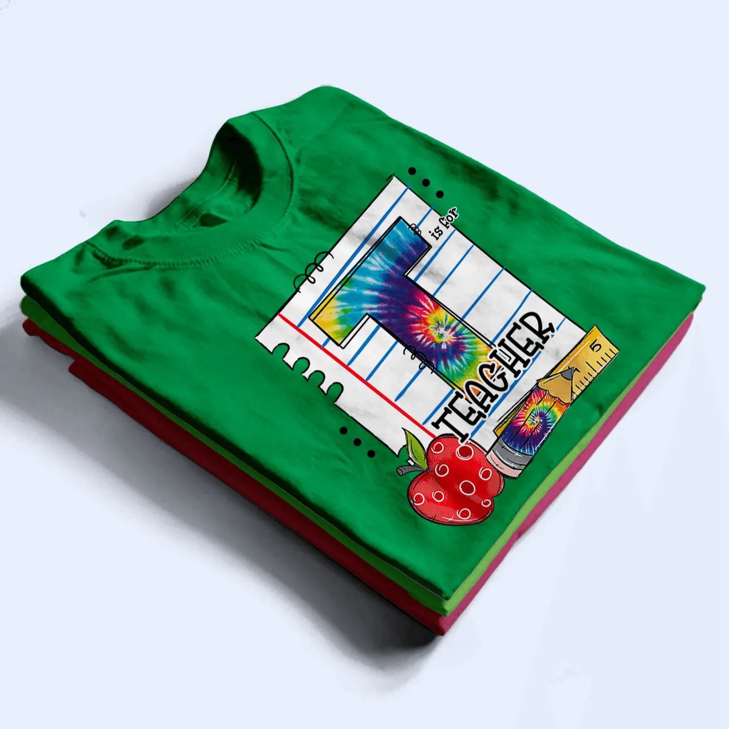 T Is For Teacher Tie Dye - Personalized Custom T Shirt - Back To School/First Day Of School, Birthday, Loving, Funny Gift for Teacher, Kindergarten, Preschool, Pre K, Paraprofessional