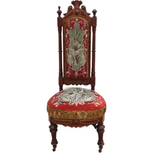 Tall English Walnut Crewelwork Upholstered Parlor Slipper Chair