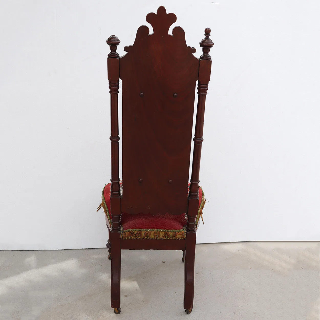 Tall English Walnut Crewelwork Upholstered Parlor Slipper Chair