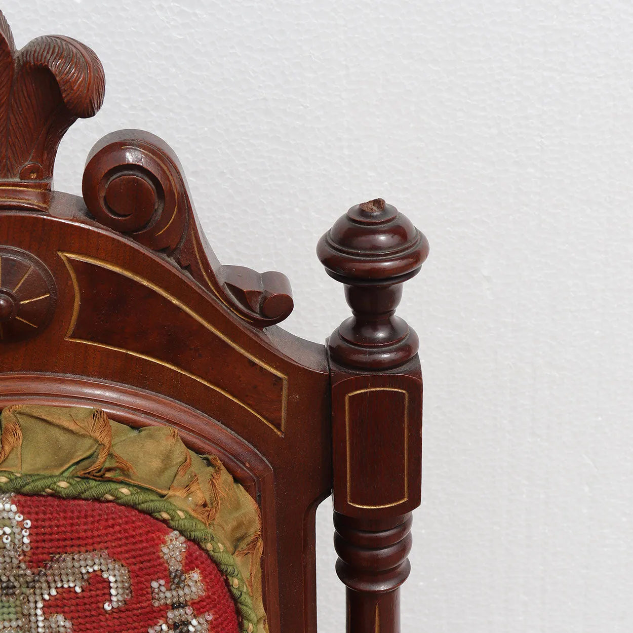 Tall English Walnut Crewelwork Upholstered Parlor Slipper Chair