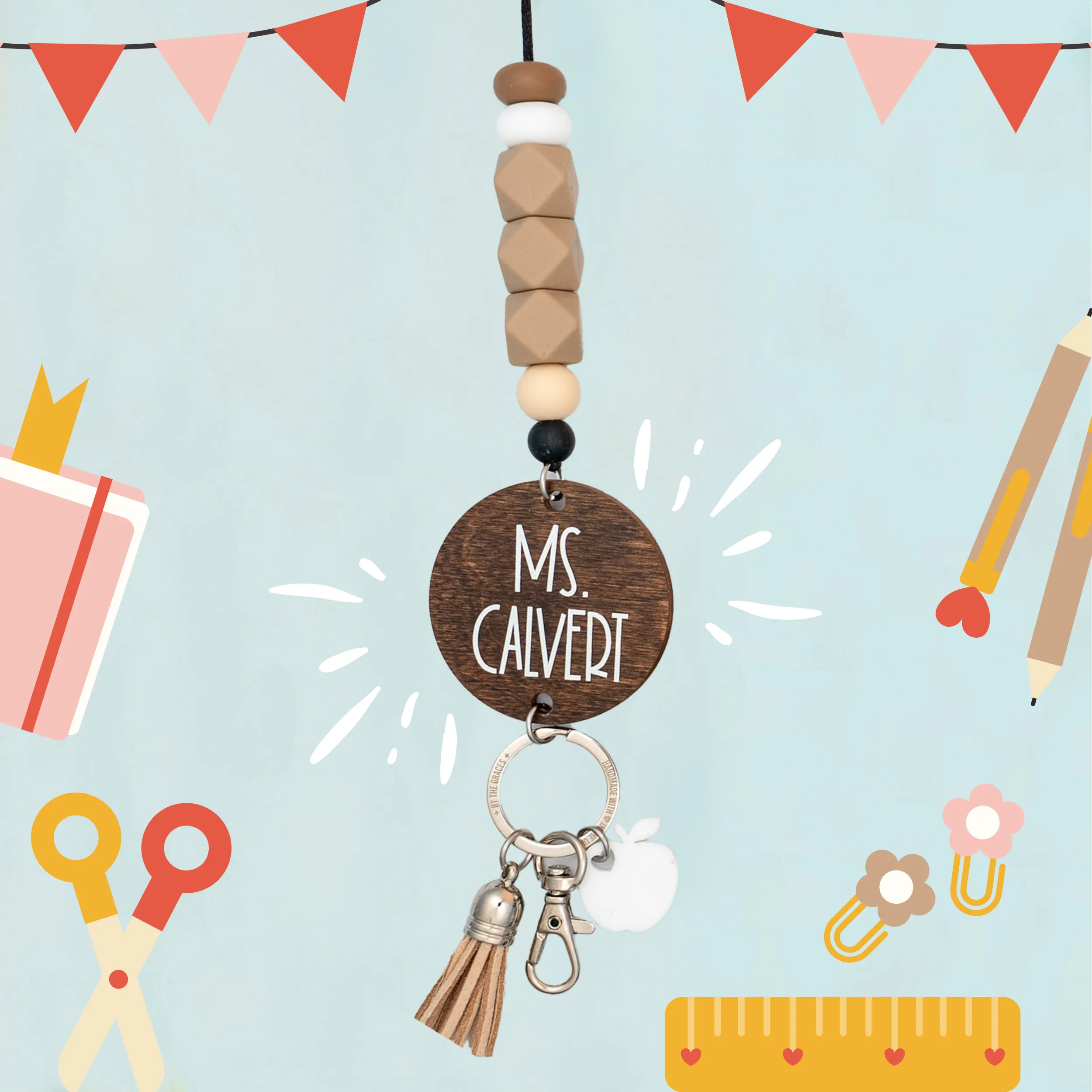 Tan Pencil Personalized Teacher Lanyard