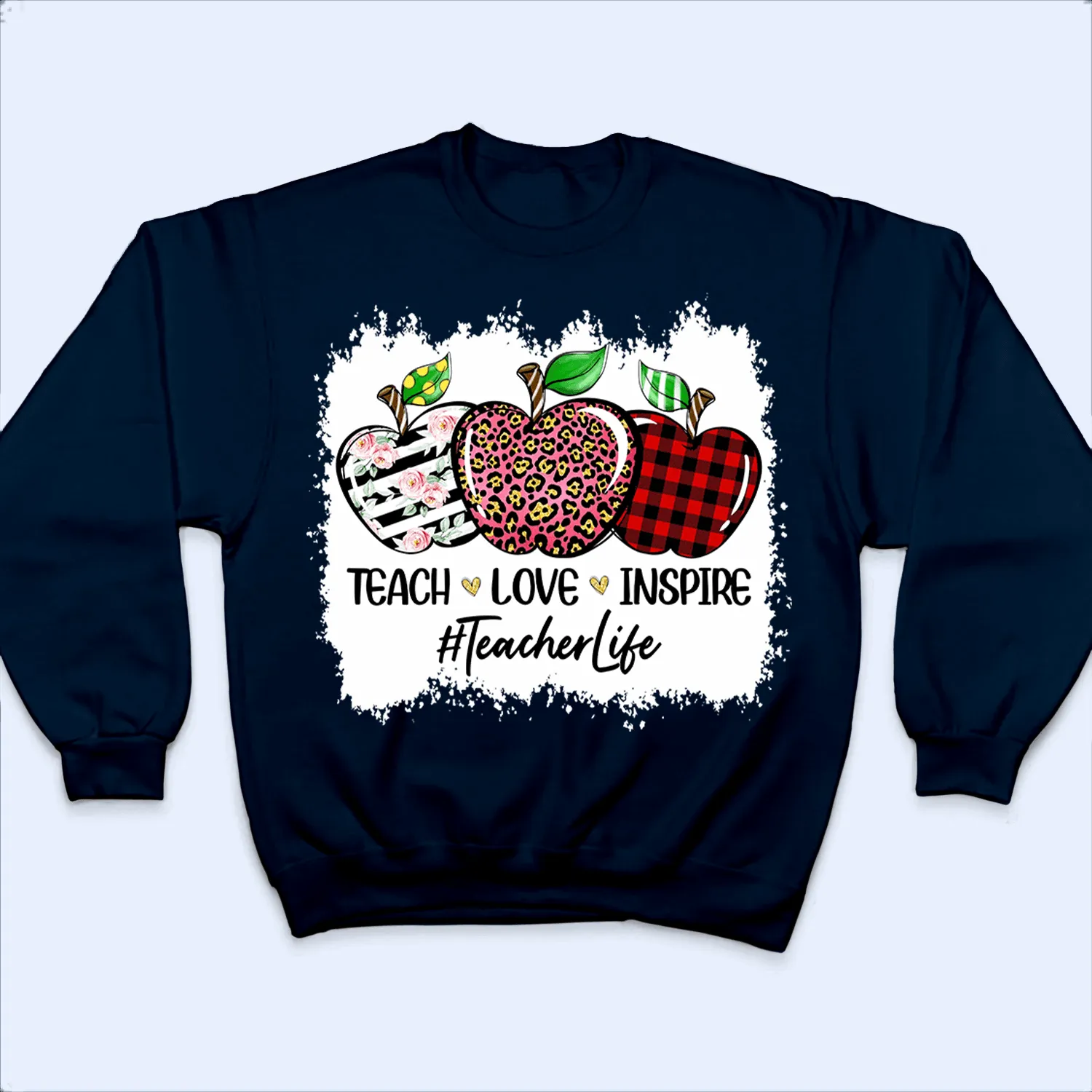 Teach Love Inspire Bleached - Personalized Custom T Shirt - Birthday, Loving, Funny Gift for Teacher, Kindergarten, Preschool, Pre K, Paraprofessional