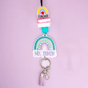 Teacher Rainbow Printed Shape Acrylic Lanyard