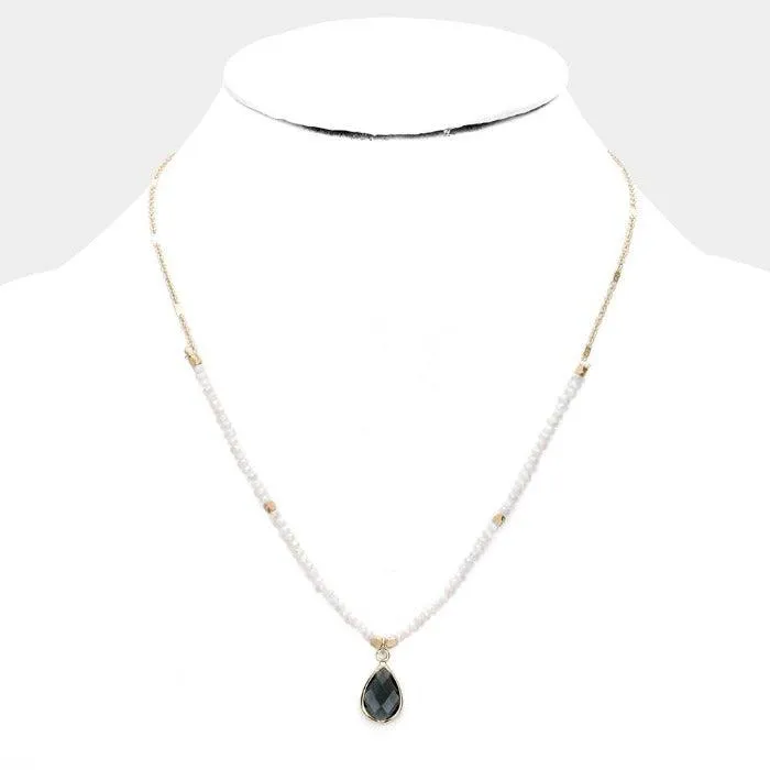 Teardrop Blue Faceted Crystal Beaded Necklace