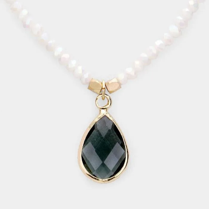 Teardrop Blue Faceted Crystal Beaded Necklace