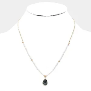 Teardrop Blue Faceted Crystal Beaded Necklace