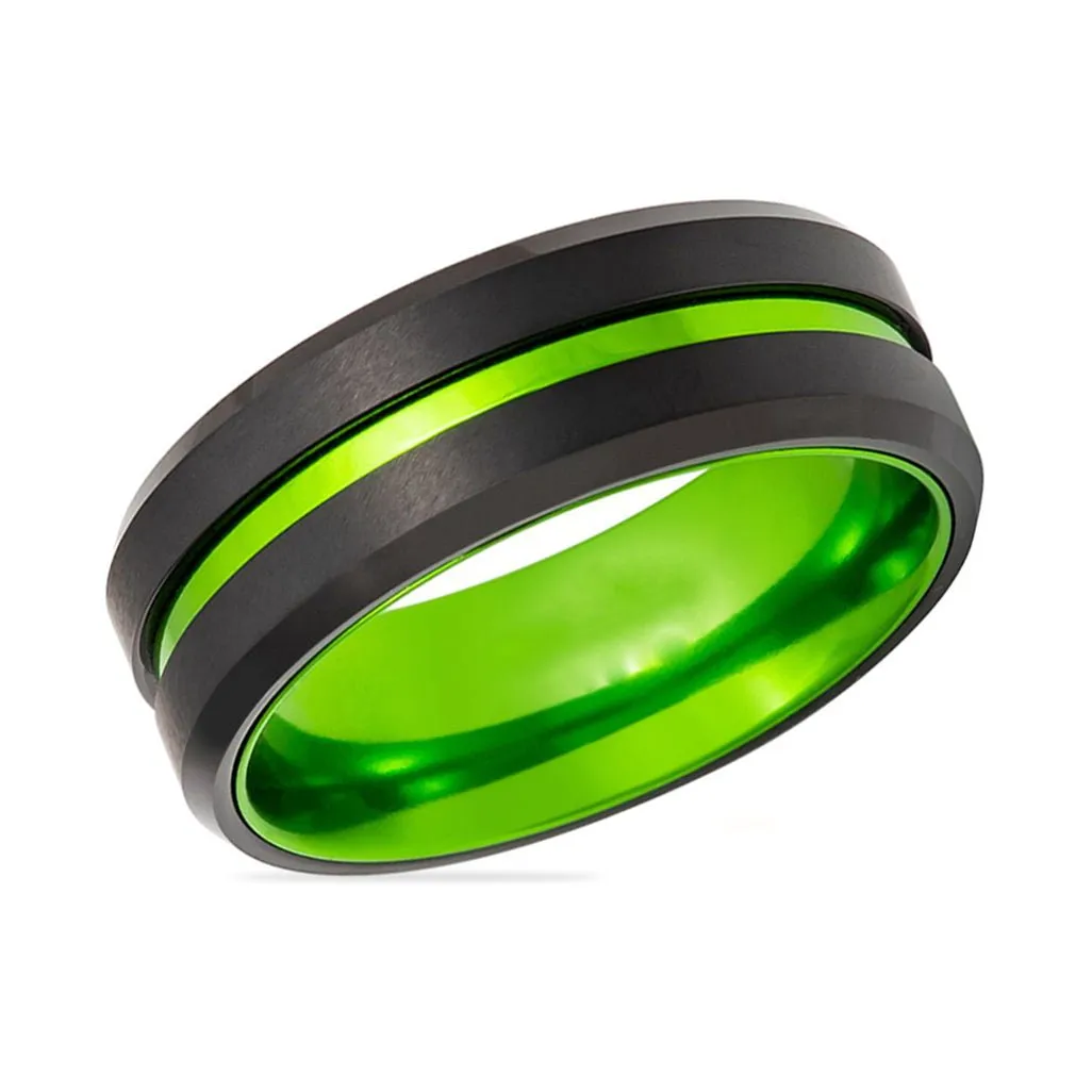 TESLA | Green Ring, Black Tungsten, Green Groove, Beveled Edges