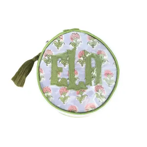 The India Round - Blue-Gray/Pink/Green - Monogrammed