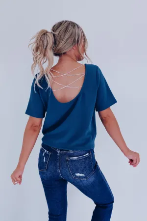 Tiffany Criss Cross Beaded Crop Top - Teal