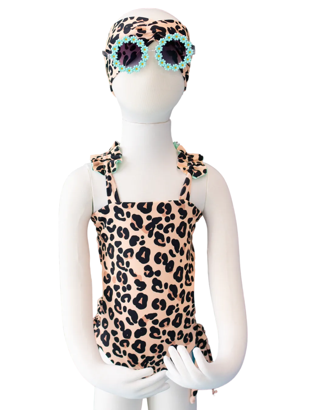 Toddler- Cream Leopard/Mint Butterfly One Piece/Turban