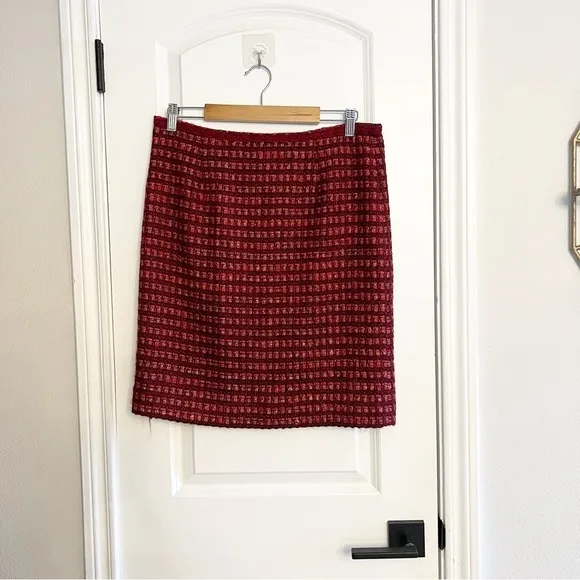 Tory Burch Victory tweed skirt Red pink gold sz 10