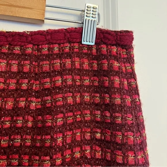 Tory Burch Victory tweed skirt Red pink gold sz 10