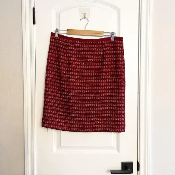 Tory Burch Victory tweed skirt Red pink gold sz 10