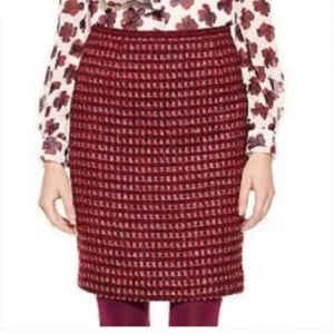Tory Burch Victory tweed skirt Red pink gold sz 10
