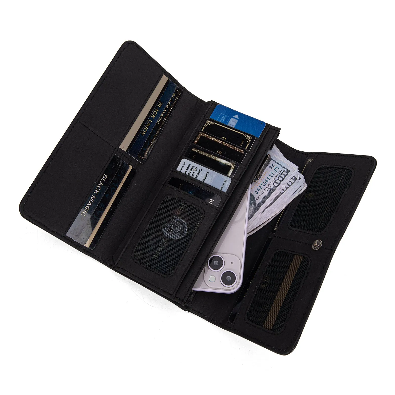 TR187-W002  Trinity Ranch Floral Tooled and Hair-On Cowhide Collection Wallet - Black