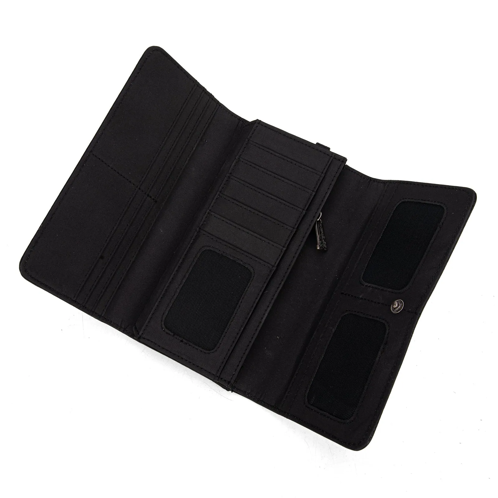 TR187-W002  Trinity Ranch Floral Tooled and Hair-On Cowhide Collection Wallet - Black