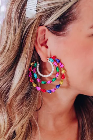 Triple Hoop Crystal Statement Earrings - Multi