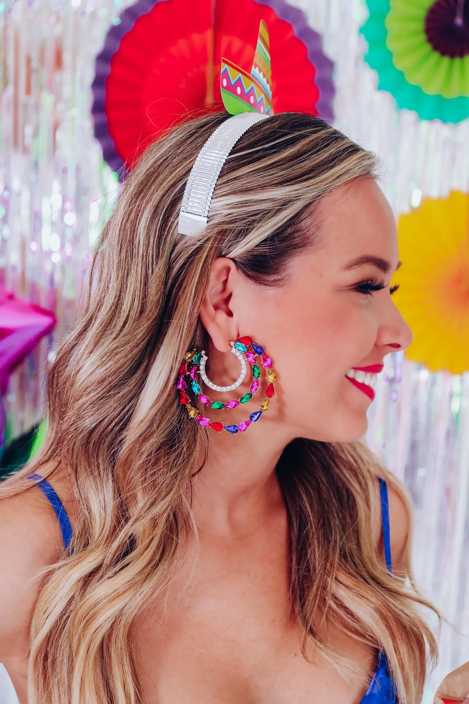 Triple Hoop Crystal Statement Earrings - Multi