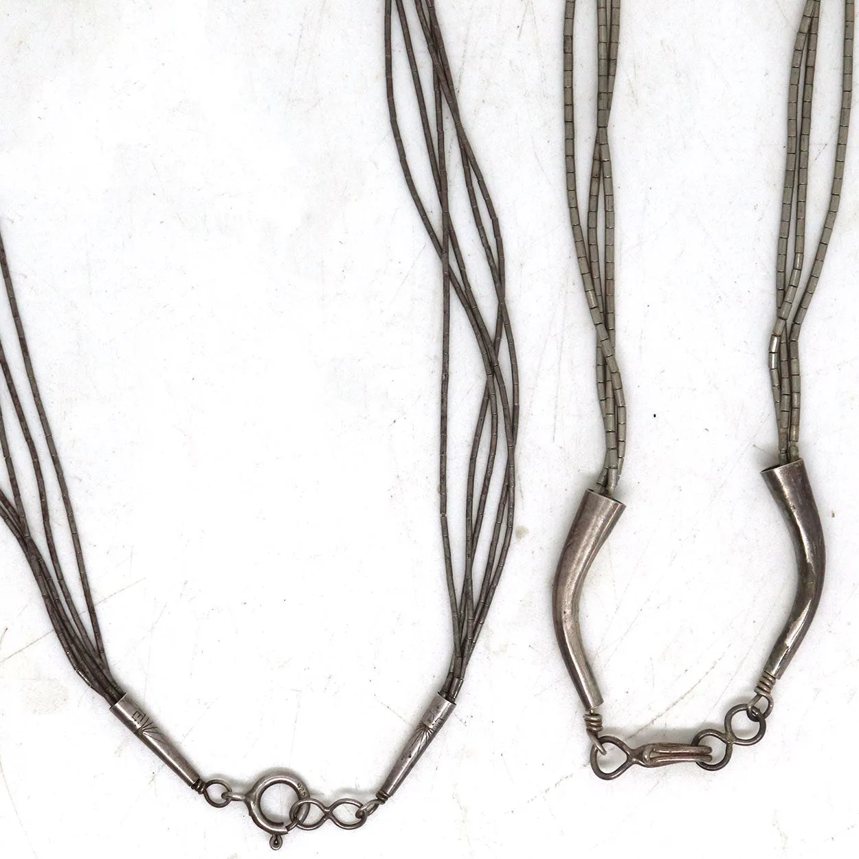 Two Vintage American Southwest Liquid Silver and Turquoise Multi-Strand Necklaces