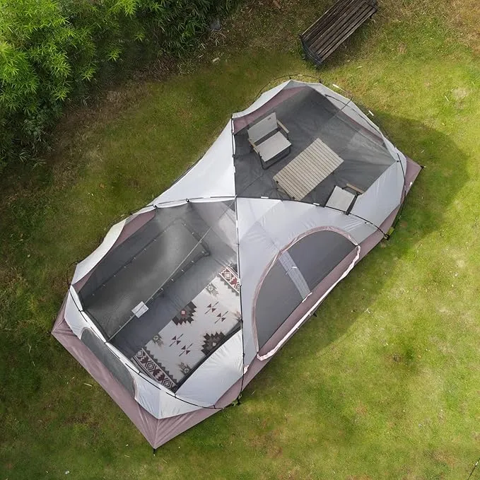 UNP Camping Tent 10-Person-Family Tents, Parties, Music Festival Tent, Big, Easy Up, 5 Large Mesh Windows, Double Layer, 2 Room, Waterproof, Weather Resistant, 18ft x 9ft x78in
