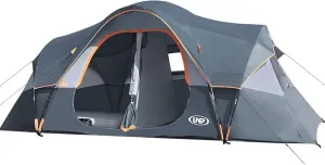 UNP Camping Tent 10-Person-Family Tents, Parties, Music Festival Tent, Big, Easy Up, 5 Large Mesh Windows, Double Layer, 2 Room, Waterproof, Weather Resistant, 18ft x 9ft x78in