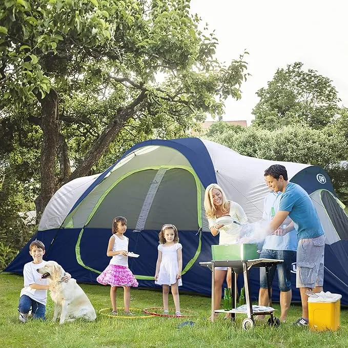 UNP Camping Tent 10-Person-Family Tents, Parties, Music Festival Tent, Big, Easy Up, 5 Large Mesh Windows, Double Layer, 2 Room, Waterproof, Weather Resistant, 18ft x 9ft x78in