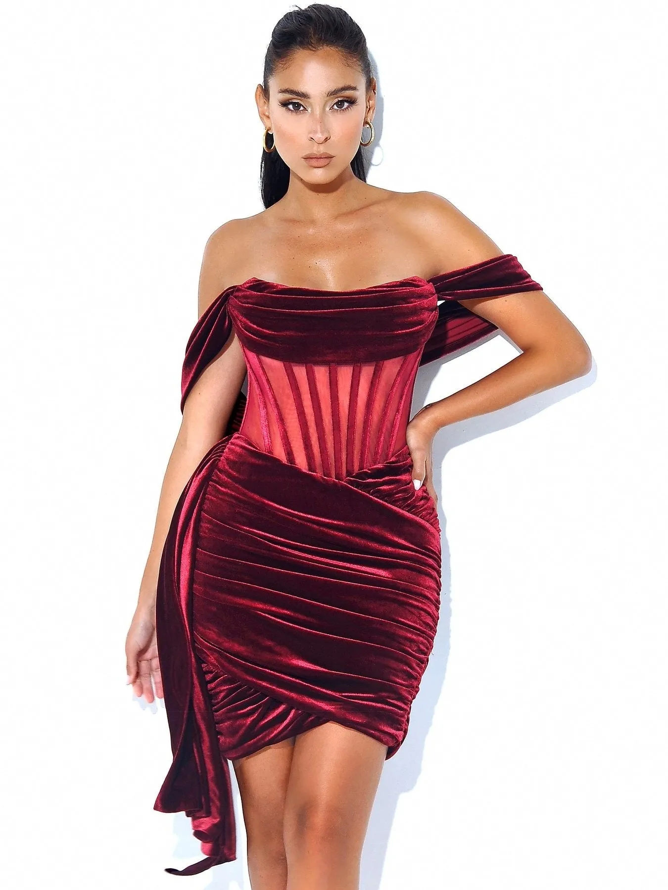Velvet Cut Out Draping Corset Gown (Gloves not included)
