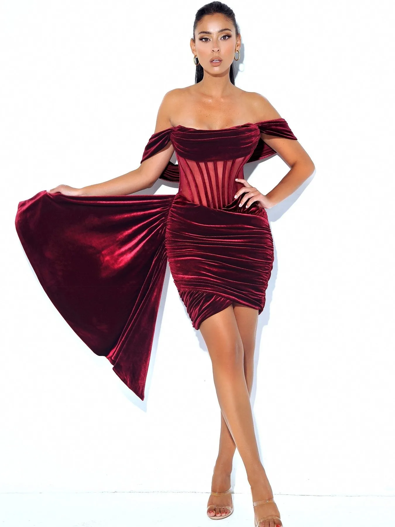 Velvet Cut Out Draping Corset Gown (Gloves not included)