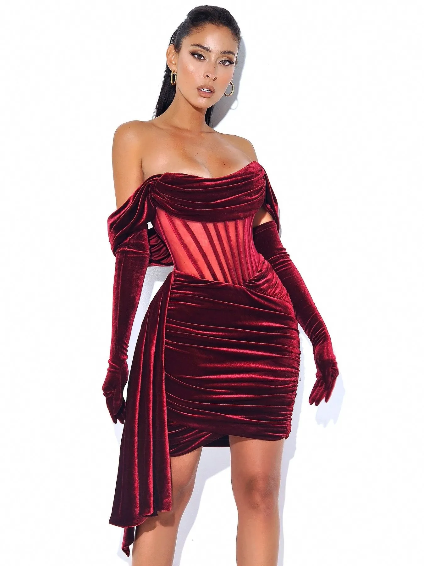 Velvet Cut Out Draping Corset Gown (Gloves not included)
