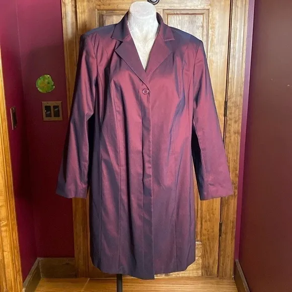 Venezia Jean's Brand Burgundy long Jacket trench Coat Sz 16
