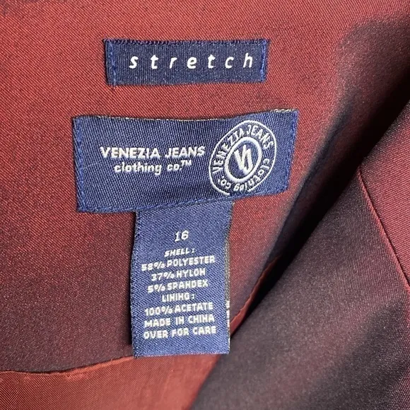 Venezia Jean's Brand Burgundy long Jacket trench Coat Sz 16