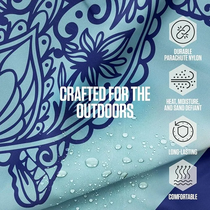 VENTURE 4TH Family-Size Beach Blanket: Sandproof, Waterproof, Lightweight & Compact. Includes Stakes and Carry Bag. 7x8 feet XL Mandala Turtle