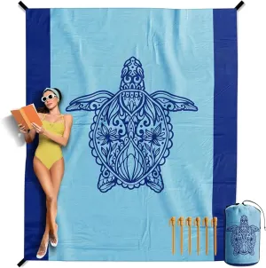 VENTURE 4TH Family-Size Beach Blanket: Sandproof, Waterproof, Lightweight & Compact. Includes Stakes and Carry Bag. 7x8 feet XL Mandala Turtle