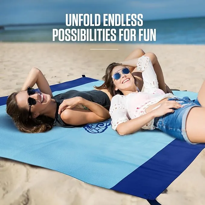 VENTURE 4TH Family-Size Beach Blanket: Sandproof, Waterproof, Lightweight & Compact. Includes Stakes and Carry Bag. 7x8 feet XL Mandala Turtle