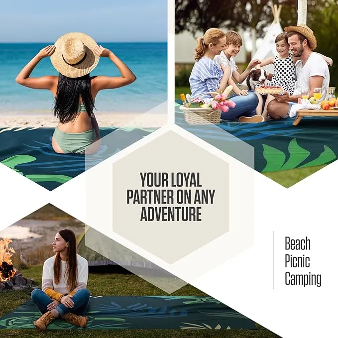 VENTURE 4TH Family-Size Beach Blanket: Sandproof, Waterproof, Lightweight & Compact. Includes Stakes and Carry Bag. 7x8 feet XL Navy Turtle